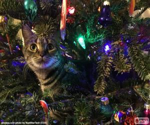 пазл Кошка и Рождественская елка